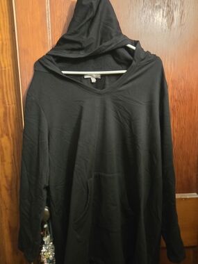 Woman Within Black V-Neck Hoodie Sweatshirt